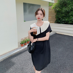 不规则设计感娃娃领连衣裙女夏2025新款小个子显瘦时尚气质小黑裙图片