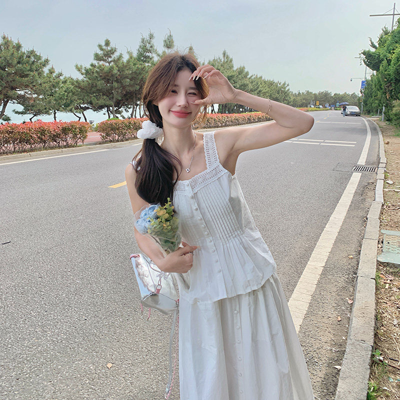 白色初恋甜美减龄度假套装新款无袖吊带半身裙两件套连衣裙女夏季,女装套装/套裙,浙宝157（原165A）