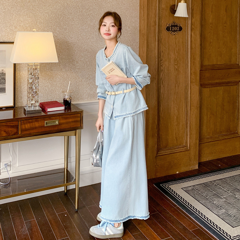 2025春秋新款韩系减龄木耳边牛仔外套长裤两件套女高级感休闲套装,女装套装/套裙,浙宝157（原165A）