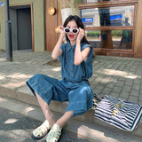 可盐可甜蓝色牛仔套装女夏季2025新款韩版无袖背心阔腿裤两件套，女装套装/套裙，浙宝157（原165A）
