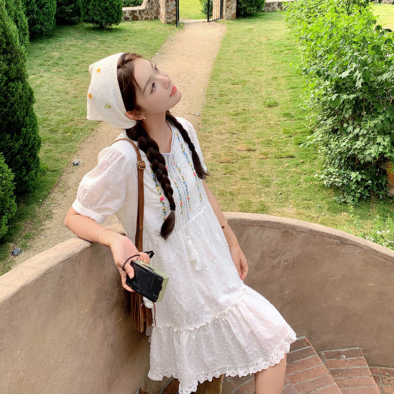 初恋甜美减龄显瘦小白裙夏季新款韩系温柔森系泡泡袖公主连衣裙女，女装连衣裙，浙宝157（原165A）