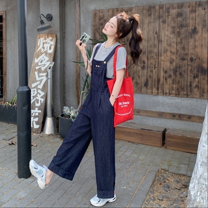 休闲条纹T恤牛仔背带裤套装女夏2025新款两件套学院风流行松弛感,女装套装/套裙,浙宝157（原165A）