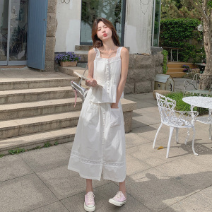 白色初恋甜美减龄度假套装新款无袖吊带半身裙两件套连衣裙女夏季图片