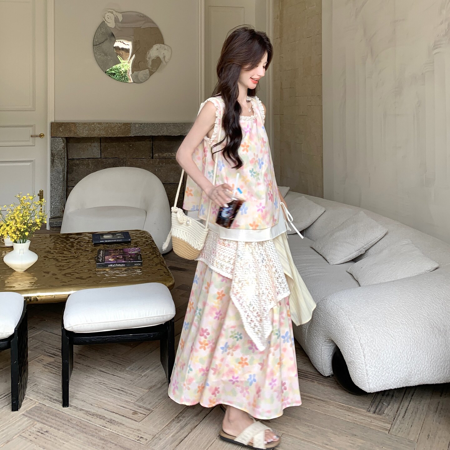 多巴胺少女碎花套装裙女2025夏季新款甜美背心半身裙小个子两件套,女装套装/套裙,浙宝157（原165A）