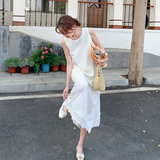 法式白色镂空假两件连衣裙女夏季2025新款超好看蕾丝花边背心长裙，女装连衣裙，浙宝157（原165A）