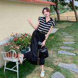 韩系学院风休闲套装裙女2025年夏季新款韩系条纹上衣半身裙两件套，女装套装/套裙，浙宝157（原165A）