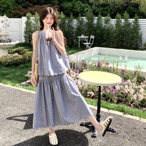 韩系小清新波点套装裙女2025夏季新款少女风休闲背心半身裙两件套图片