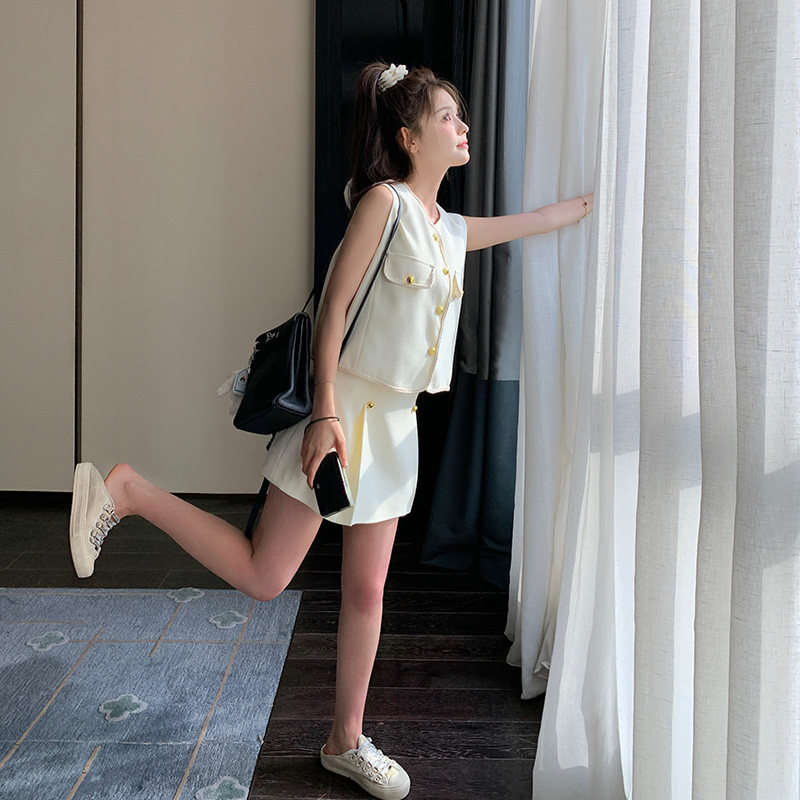 盐甜系穿搭小香风套装裙女夏季新款无袖上衣显瘦设计感短裙两件套,女装套装/套裙,浙宝157（原165A）