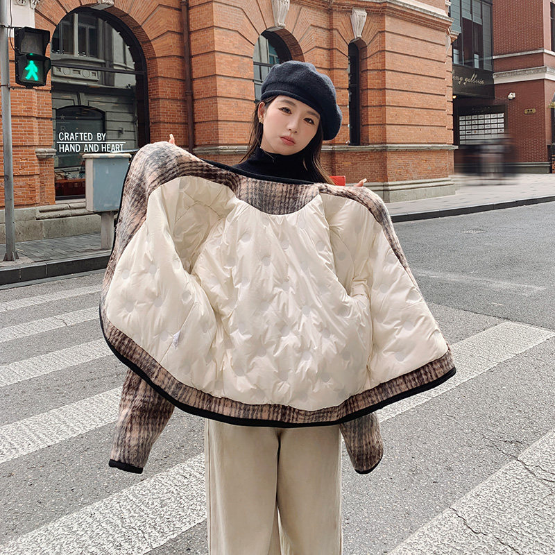 超好看小香风羽绒服女秋冬2024新款高级千金感短款毛呢外套加内胆图片