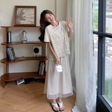 小众不撞款套装半身裙2025新款女夏时尚高级感镂空上衣T恤三件套，女装套装/套裙，浙宝157（原165A）