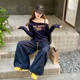 甜酷风穿搭字母印花斜肩卫衣套装女秋季2025新款休闲阔腿裤两件套，女装套装/套裙，浙宝157（原165A）