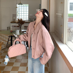 【现货】翻领粉色皮衣 157-8713-P145-K208，女装皮衣，浙宝157（原165A）