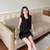 黑色花朵小香风套装裙女2025夏季新款设计感背心上衣半身裙两件套，女装套装/套裙，浙宝157（原165A）