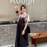 韩系学院风背带裙女夏季2025新款设计感条纹t恤连衣裙，女装连衣裙，浙宝157（原165A）