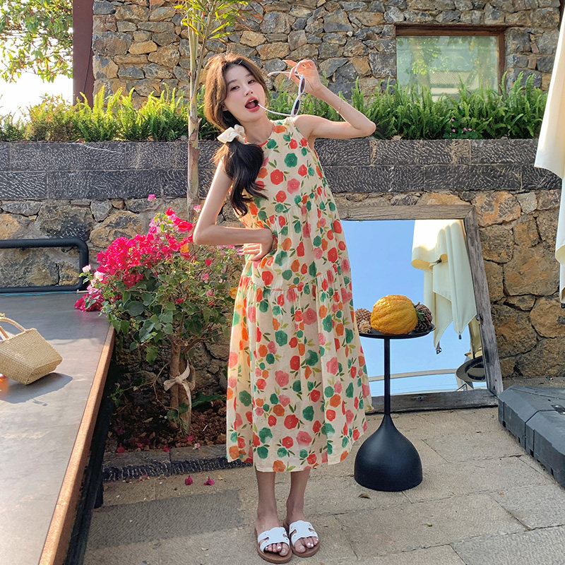 法式复古浪漫印花背心裙女2025夏季新款宽松显瘦文艺范无袖连衣裙,女装连衣裙,浙宝157（原165A）