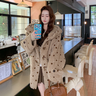 2273 157 奶茶波点连帽羊羔毛外套 P215K318 现货