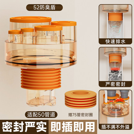 厨房下水管三通五头通防返臭洗菜盆洗碗机净水器管道密封圈洗衣机