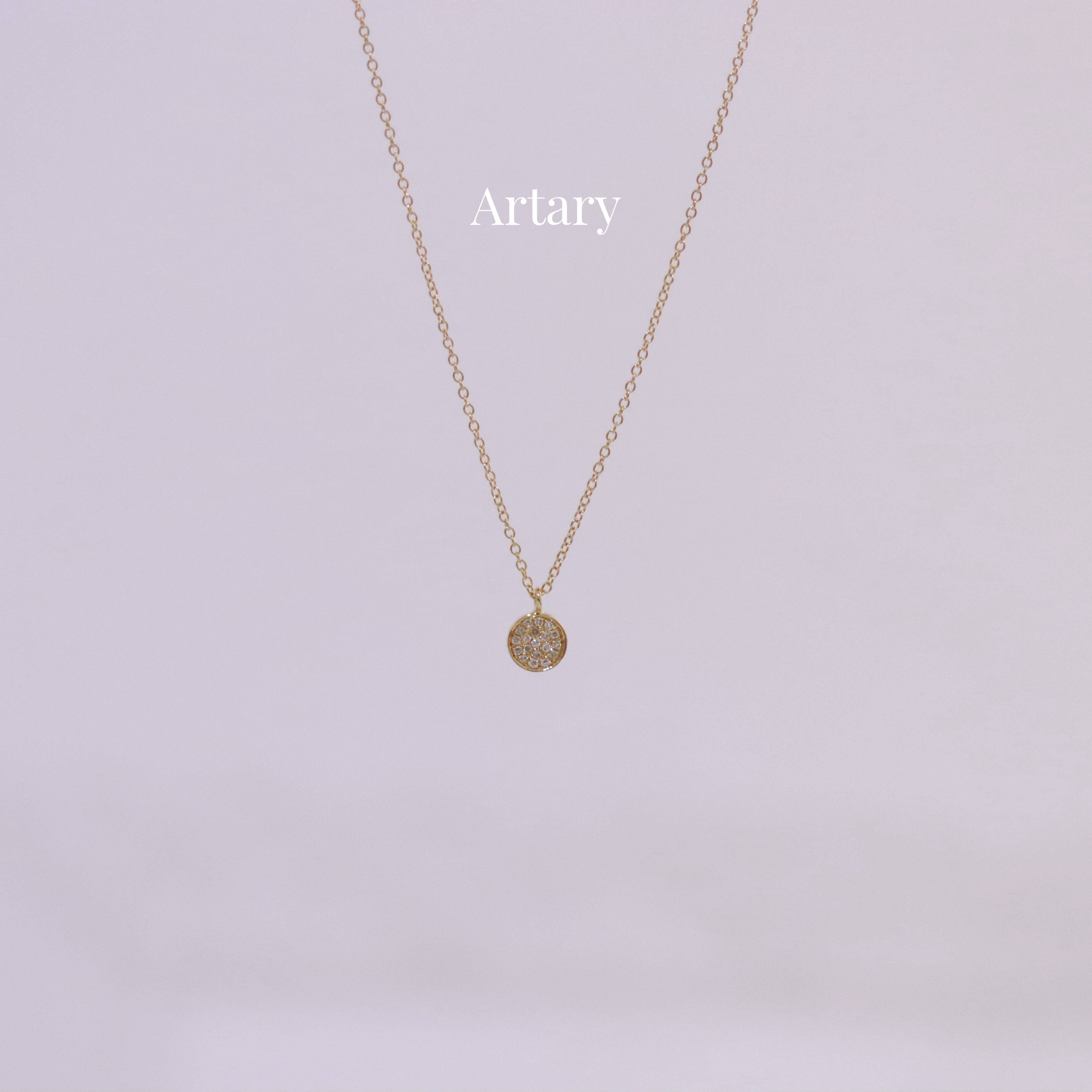 Artary 18k黄金圆形满钻项链 小鼻嘎钻石金币吊坠 锁骨链百搭首饰