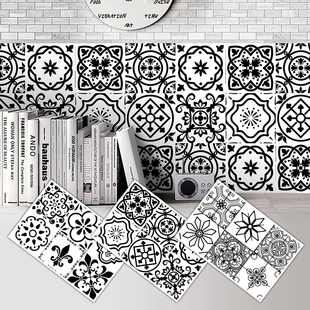 沐然家居黑白小花砖翻新墙贴卫生间厕所厨房墙面装饰贴纸自粘创意