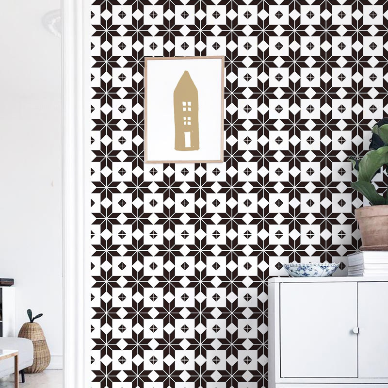 自粘六边形图案墙纸阳台装饰瓷砖贴纸厨房防油卫生间防水墙贴地贴