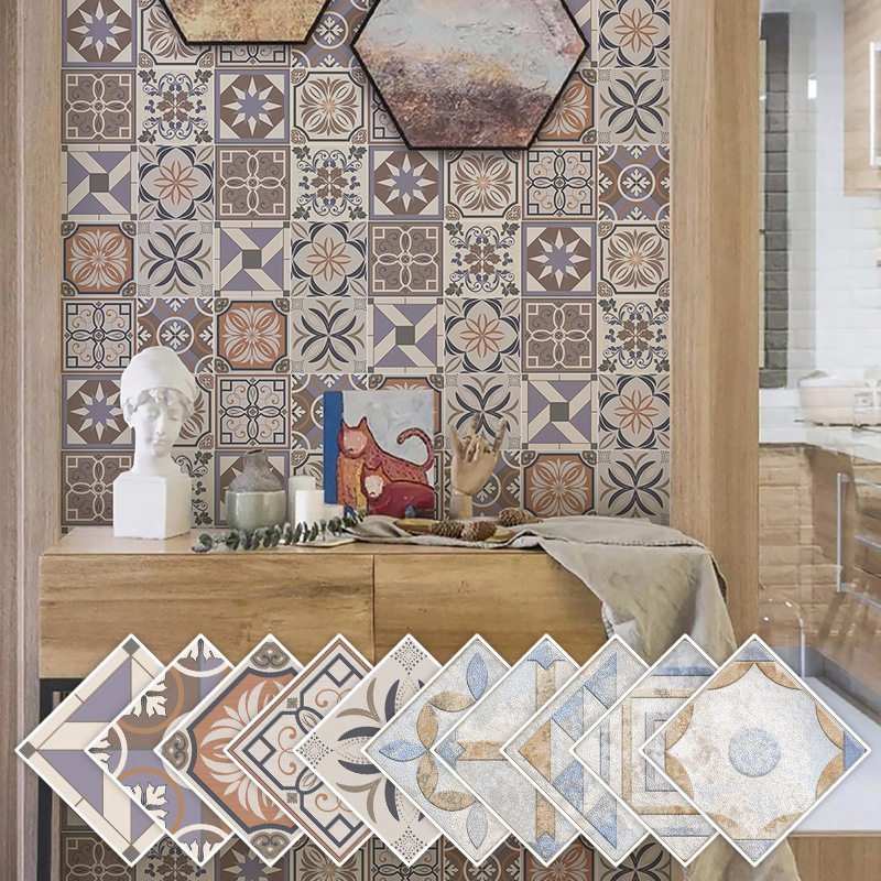 复古花砖厨房防油贴卫生间浴室创意自粘墙贴壁纸防水防污瓷砖贴纸,家居饰品,软装墙贴,淘宝优惠券,粉丝福利购,淘宝优惠卷