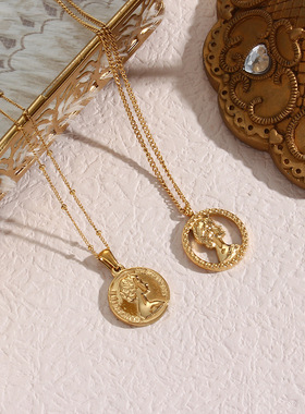 英国George Melis欧美时尚经典立体浮雕人像钱币吊坠简约锁骨链