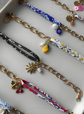 英国george melis红绿白编织手链女小众设计简约蝴蝶结吊坠闺蜜