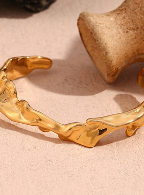 英国george melis欧美气质小众个性手饰镀18k金开口不规则捶打纹