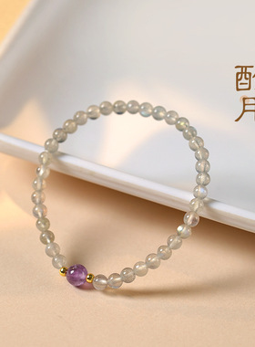 日系设计师topwhit极细水晶手链女简约风灰月光石手串可叠戴迷你