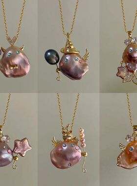 英国george melis海洋小巫女项链珍珠大头鱼吊坠金鱼亲嘴鱼锁骨