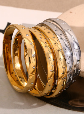 英国george melis欧美气质小众简约八芒星圆点手饰镀18k金星月