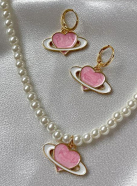 英国George Melis小众设计感独立站新款珍珠土星项链耳环粉色