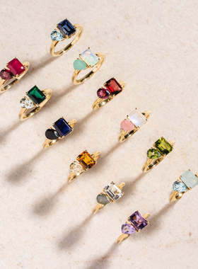 英国George Melis钛钢多色彩锆石12月生辰石戒指素圈指环十二月