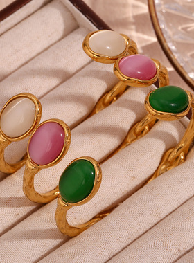 英国george melis欧美时尚气质复古手环镀18k双侧椭圆石开口