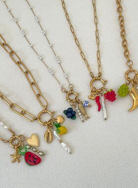 英国george melis水果爱心靴子ins高级感锁骨链珍珠海星18k钛钢