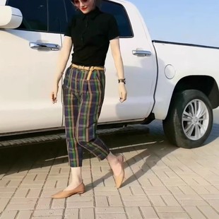 melis夏季 色短袖 英国george 新款 洋气显瘦 polo衫 格纹休闲裤