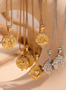 英国george melis欧美气质复古小众设计项链镀18k金侧身链圆形粘