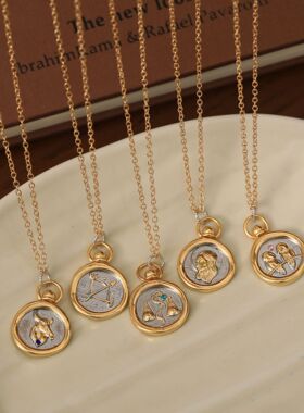 英国george melis印章保色铸造镀18k金撞色吊坠项链女12星座
