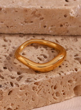 英国george melis欧美ins时尚简约流行指环女镀18k金色不规则