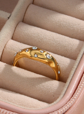 英国george melis欧美流行简约气质电镀18k金色不规则镶钻锆石