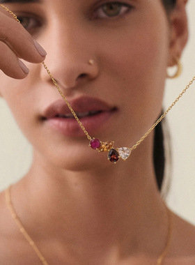 英国george melis项链女欧美时尚ins小众红宝石锁骨链百搭镶锆石