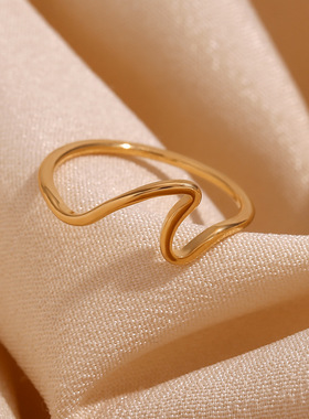 英国george melis欧美小众气质个性手饰镀18k金简约经典海浪戒指