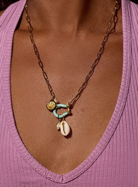 英国george melis欧美个性保色马蹄贝壳项链彩色石吊坠项链手链