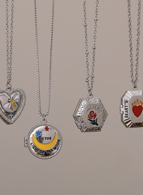 英国George Melis潮流个性 Y2K风项链女 开合相册月亮玫瑰花滴油