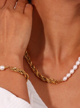 英国george melis欧美新款淡水珍珠链条项链女钛钢冷淡风欧美