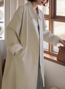 英国george melis新款米白色风衣外套女春季长款宽松上衣