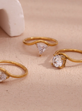 英国george melis欧美ins时尚轻奢波形戒圈金色锆石戒指镀18k