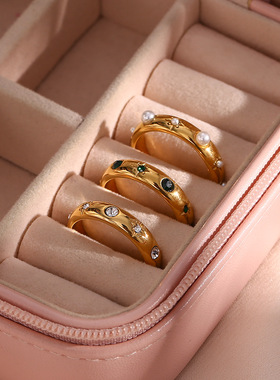 英国george melis欧美ins时尚轻奢气质指环镀18k金色透明锆石