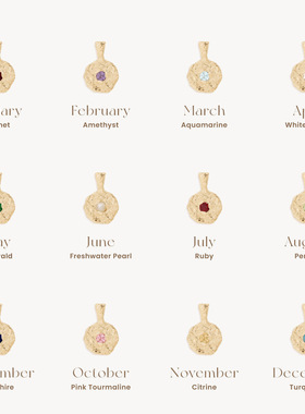 英国george melis十二月生辰石诞生石不规则吊坠项链圆形硬币