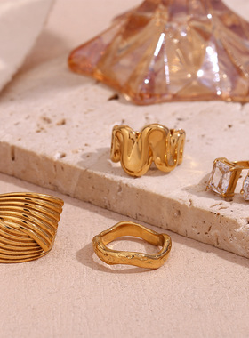 英国george melis欧美小众复古气质手饰镀18k金几何波浪弹簧扇形